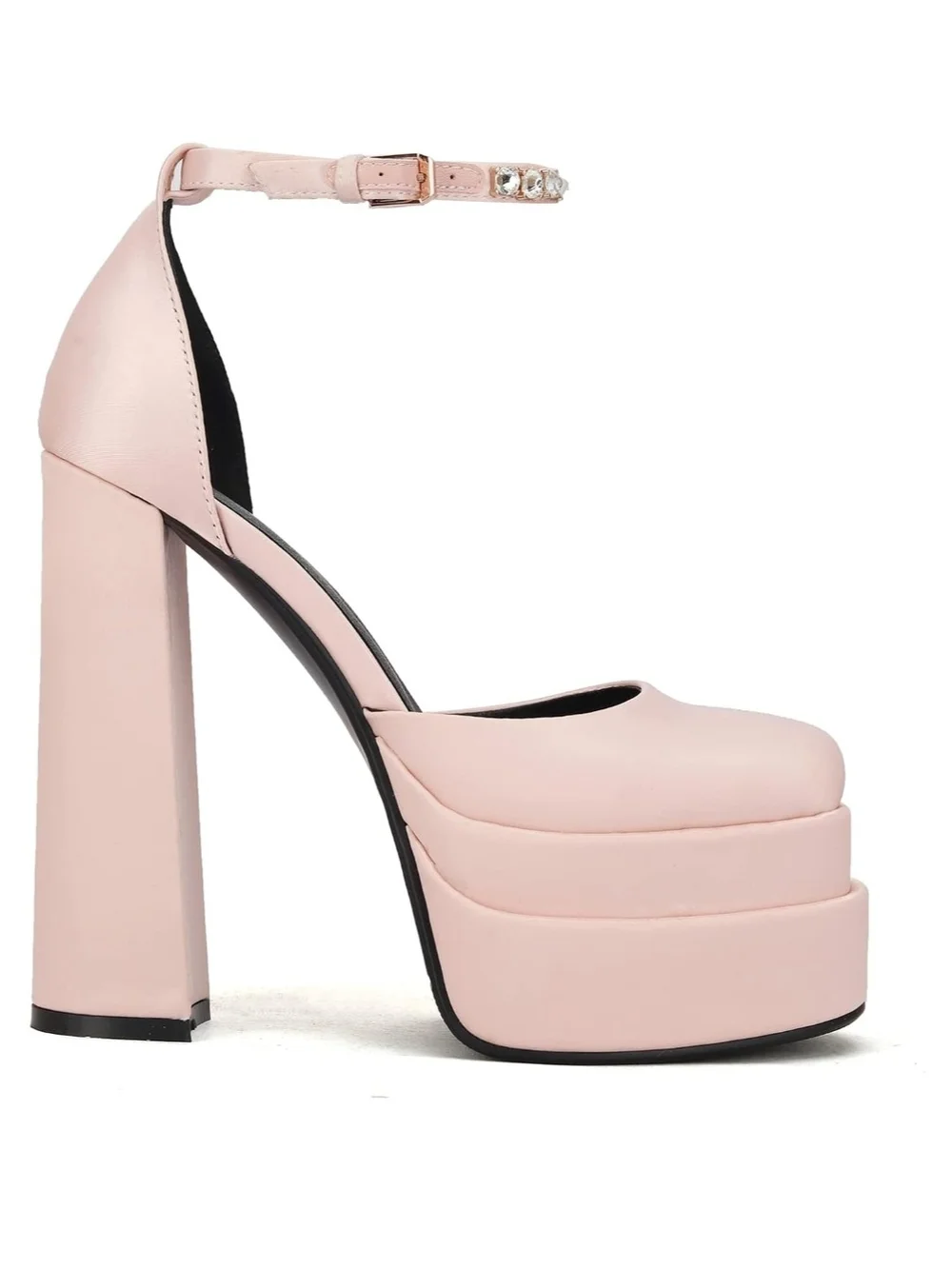 Platform Ankle-Strap Pumps in Blush Pink